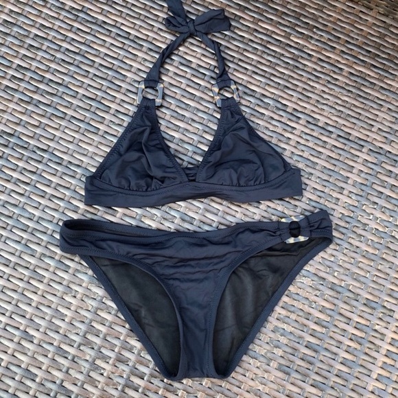 NWOT J.Crew Navy Bikini with Tortoise Shell Detail - Picture 1 of 3